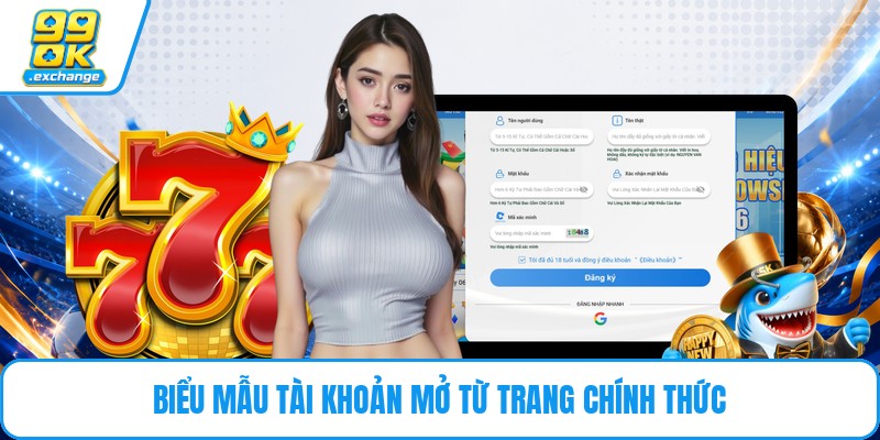 Biểu mẫu tài khoản mở từ trang chính thức